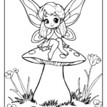 fairy sitting on a mushroom coloring sheet