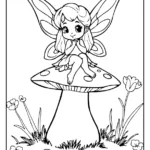 fairy sitting on a mushroom coloring sheet