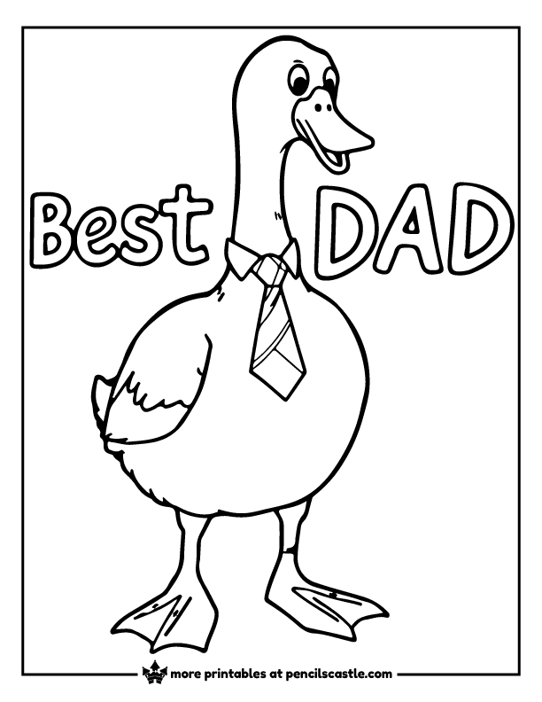 goose dad wearing a shirt and tie with 'Best DAD' text coloring page