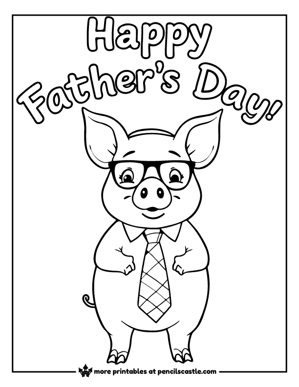 pig wearing glasses and a tie with 'Happy Father's Day!' text coloring page