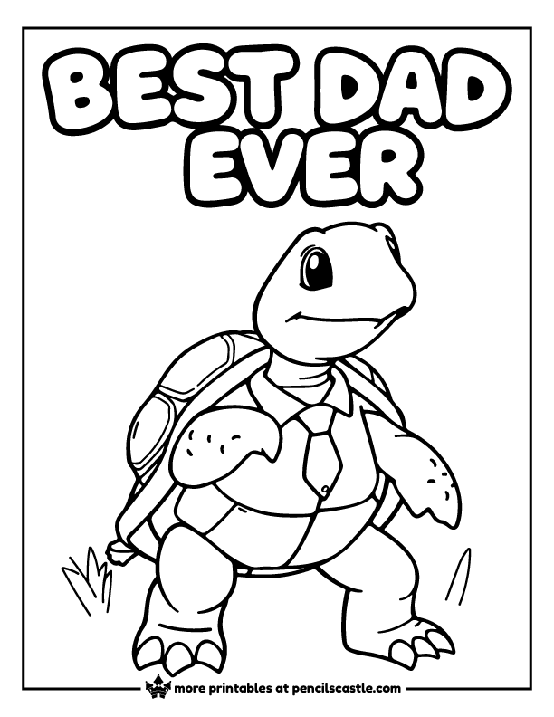 turtle daddy wearing a suit with the words "BEST DAD EVER" coloring page
