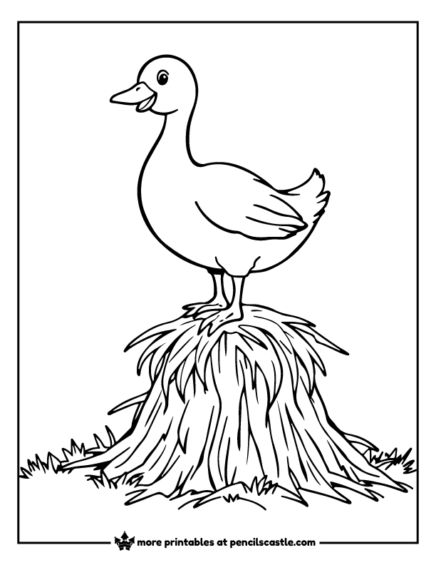 goose standing on top of a haystack coloring page