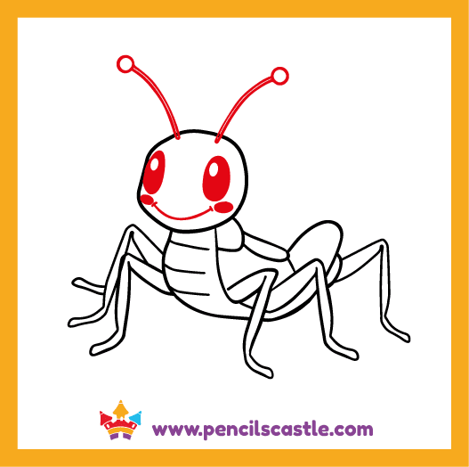 Draw the grasshopper's face details 