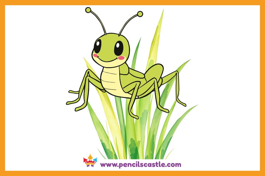 Grasshopper drawing on blades of grass