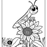 grasshopper sitting on a sunflower coloring page