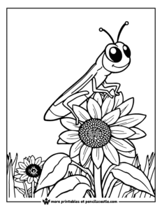 grasshopper sitting on a sunflower coloring page