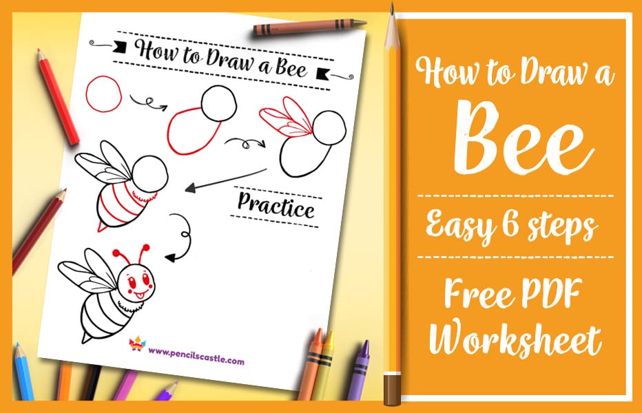 How to draw a bee printable PDF practice worksheet