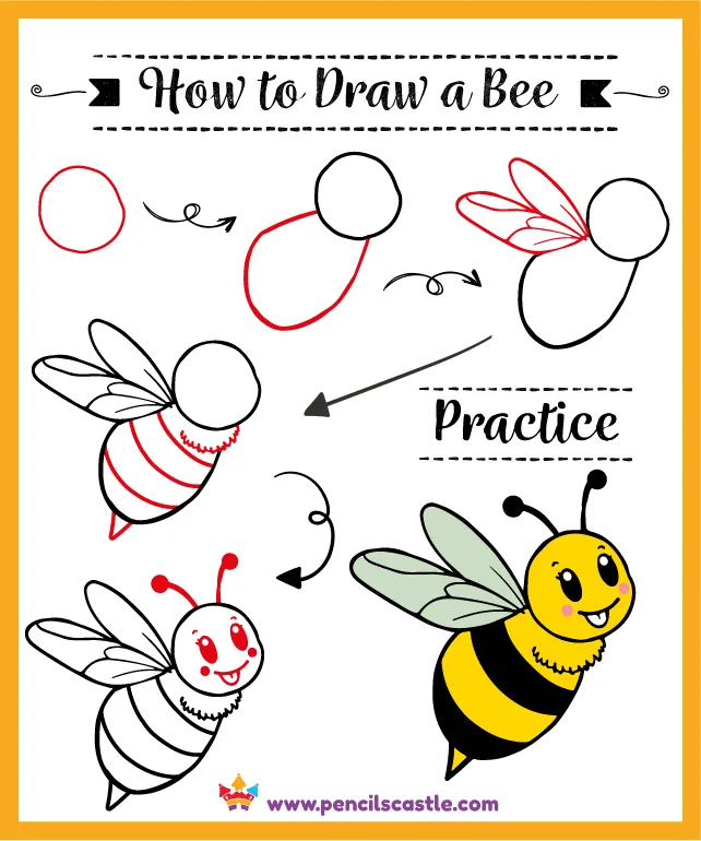 How To Draw A Simple Bee Step By Step