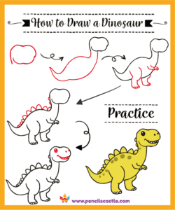 how to draw a dinosaur, easy step-by-step drawing