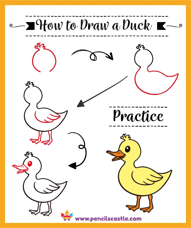 how to draw a duck, easy step-by-step drawing