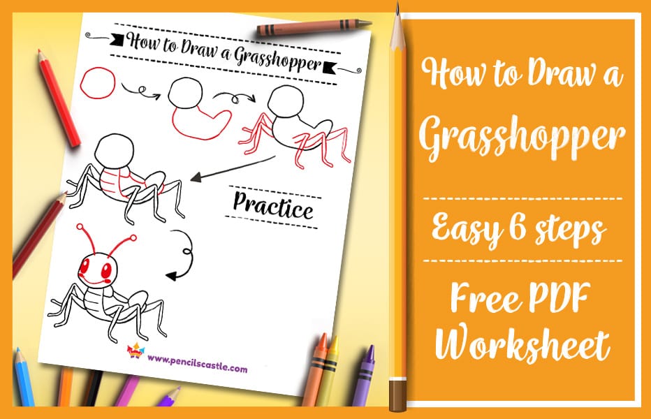 How to draw a grasshopper printable PDF practice worksheet