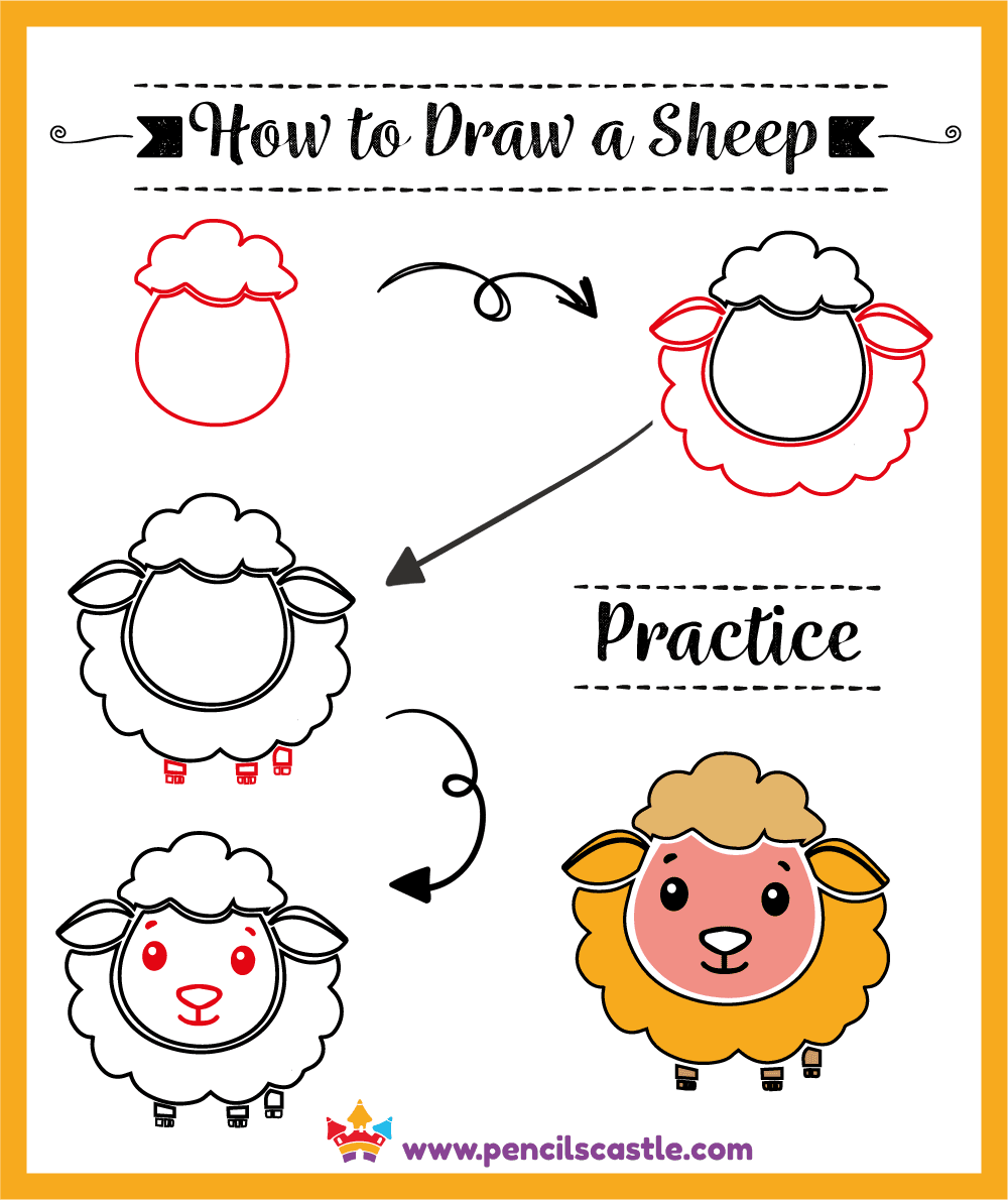 how to draw a sheep, easy step-by-step drawing