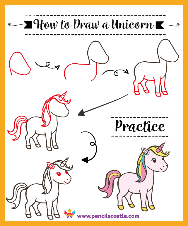 how to draw a unicorn, easy step-by-step drawing