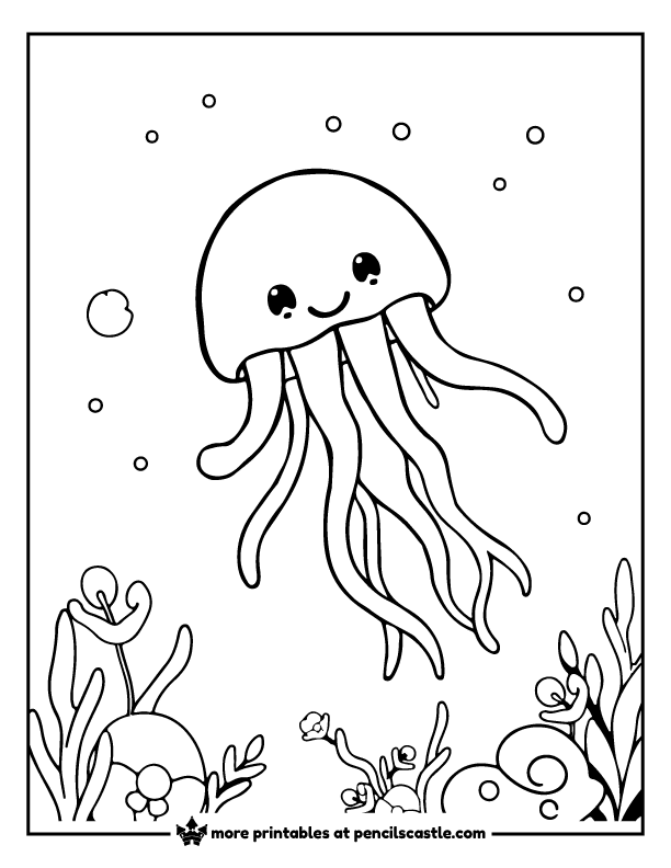 Moon jellyfish drifting in the sea coloring page