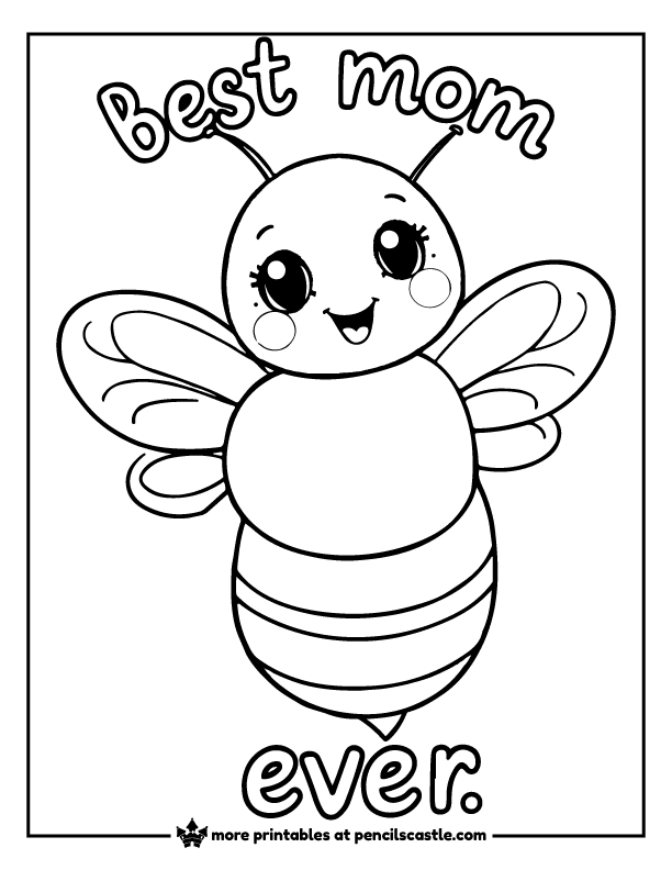 mommy bee with 'best mom ever' text coloring page