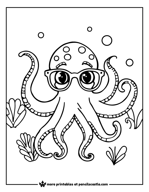 Cute octopus wearing silly glasses coloring sheet