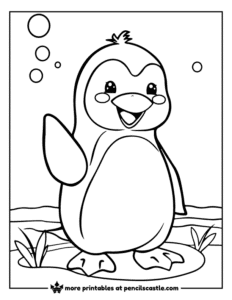 Cute penguin waving happily coloring page
