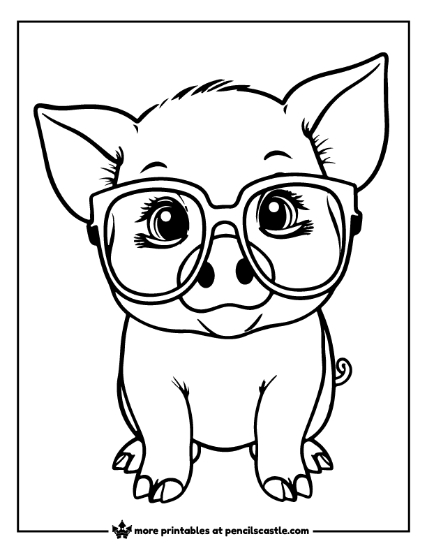 cute pig wearing silly glasses coloring page