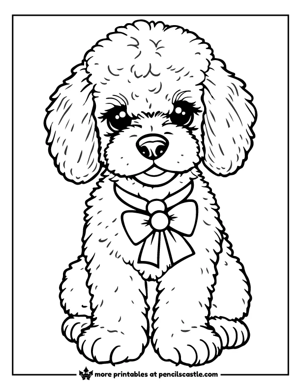 Toy Poodle puppy wearing a bow tie coloring page
