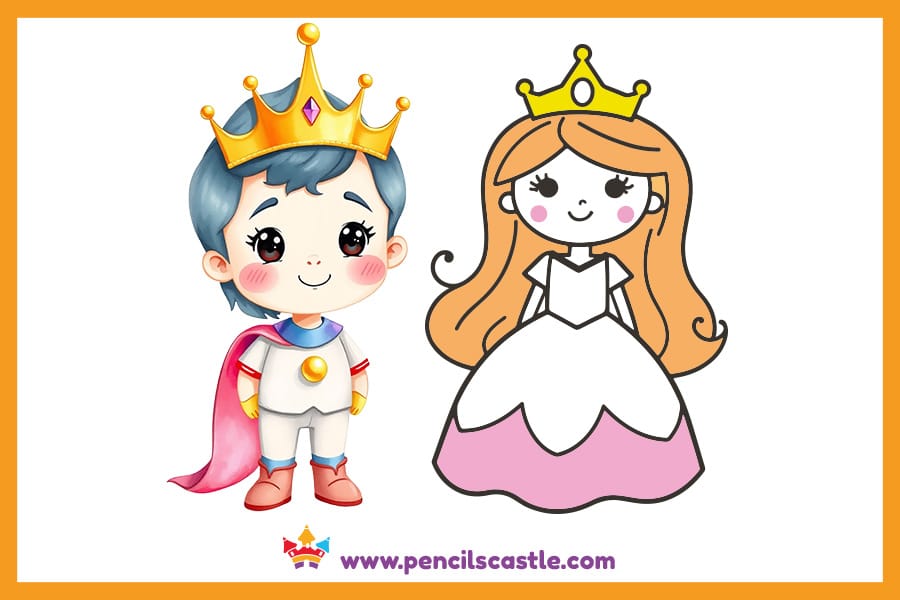princess drawing standing next to a prince