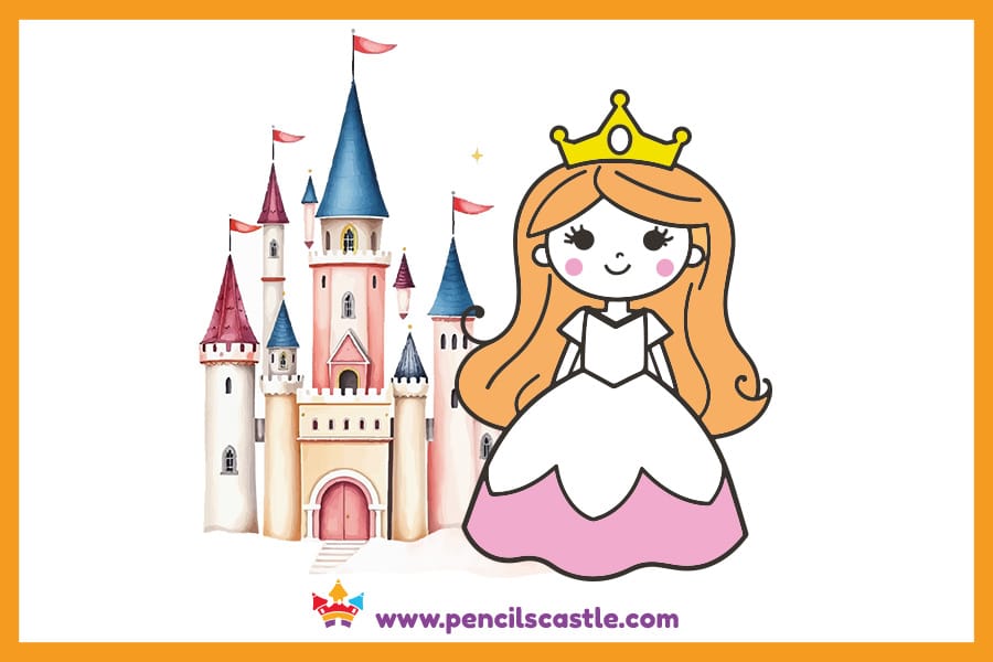 princess drawing in front of a castle