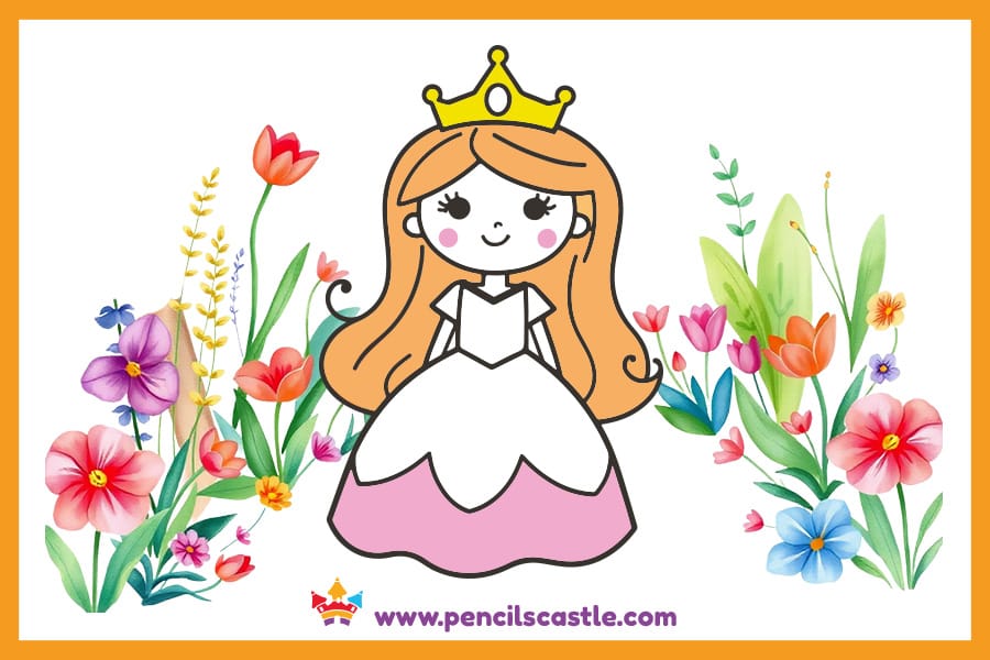 princess drawing surrounded by flowers