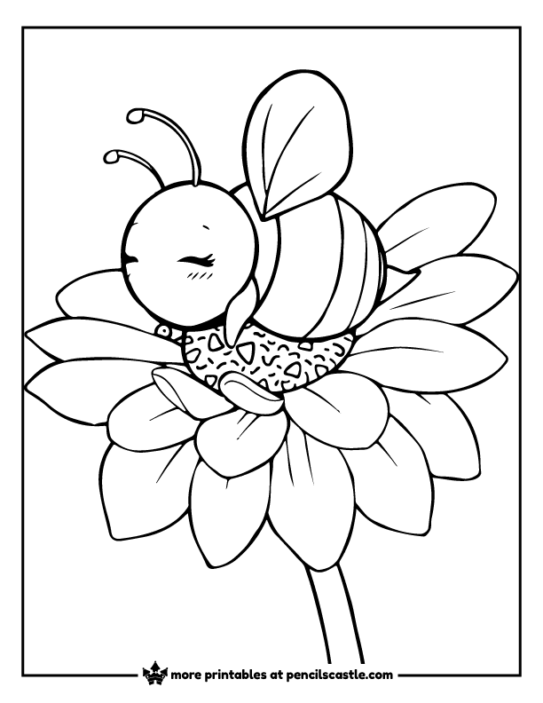 bee resting on a flower coloring page