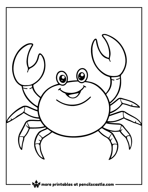 Easy, cute crab scuttling sideways coloring page