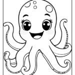 Cute octopus with a big smile coloring page