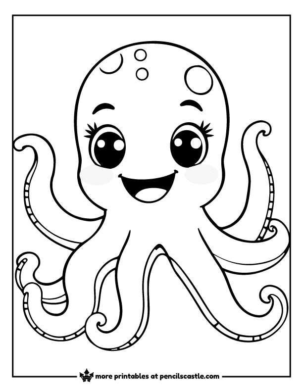 Cute octopus with a big smile coloring page