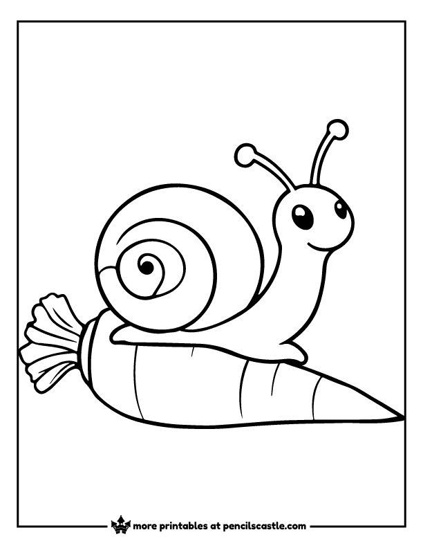 Snail crawling across a carrot coloring sheet