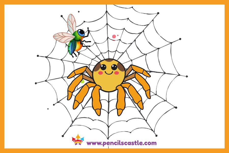 Spider drawing with a fly caught in its web