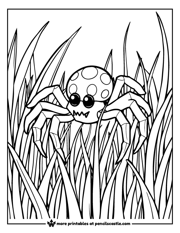 spider hiding in tall grass coloring sheet