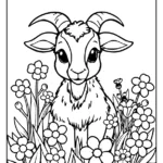 goat surrounded by blooming spring flowers coloring page