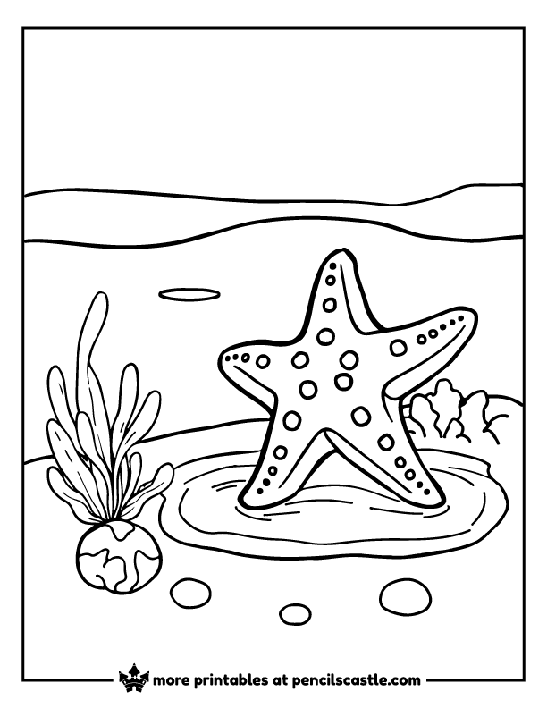 Easy starfish resting on the ocean floor coloring page