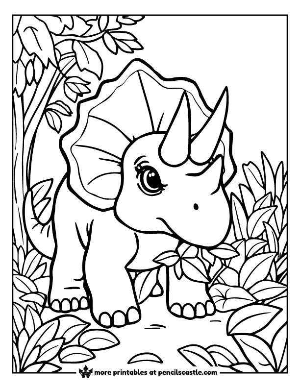 Triceratops munching on leaves coloring page