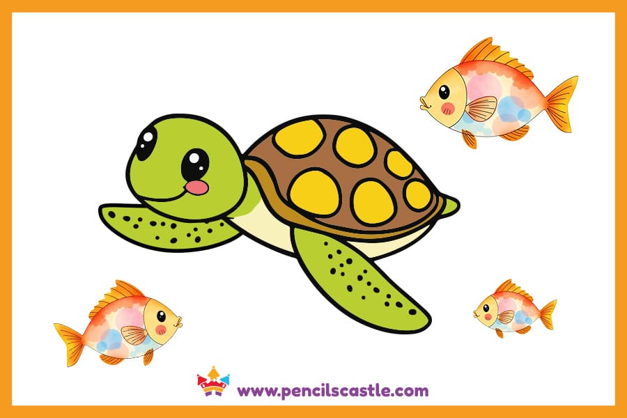 Turtle drawing surrounded by fish