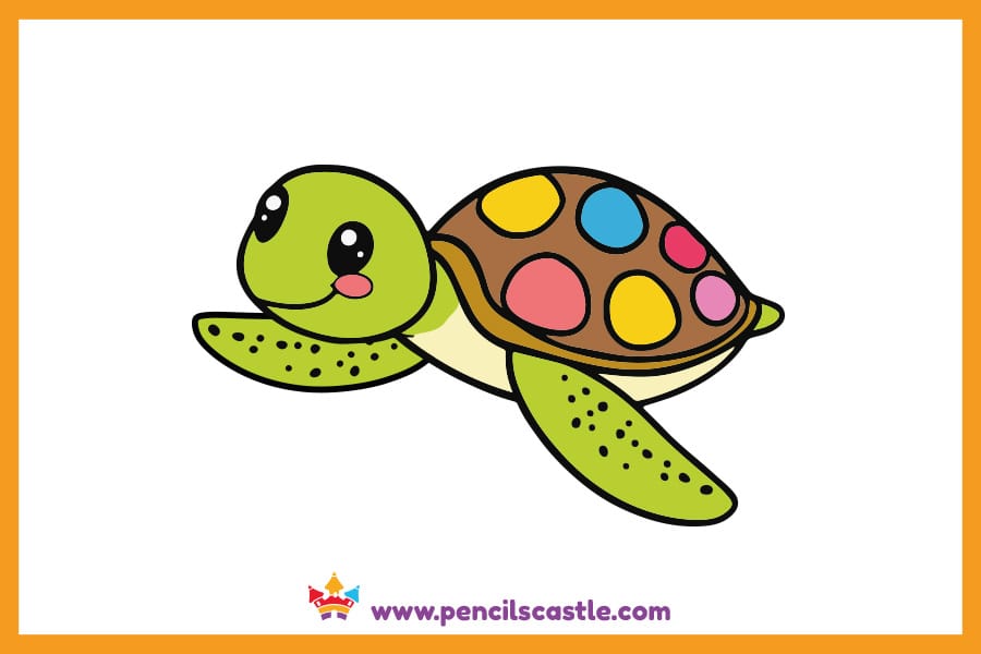 Turtle drawing with a colorful shell 