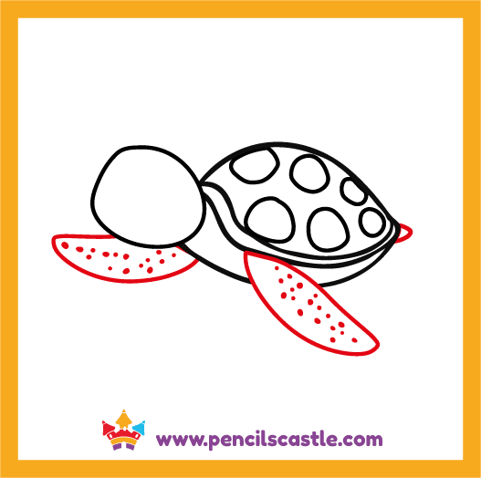 Add the flippers and tail of the turtle 