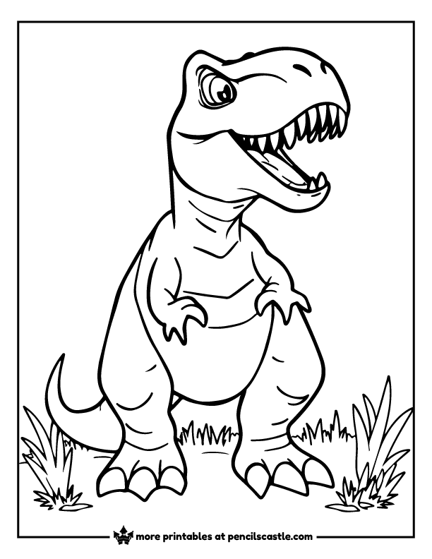 T. rex Dinosaur standing in grass coloring page