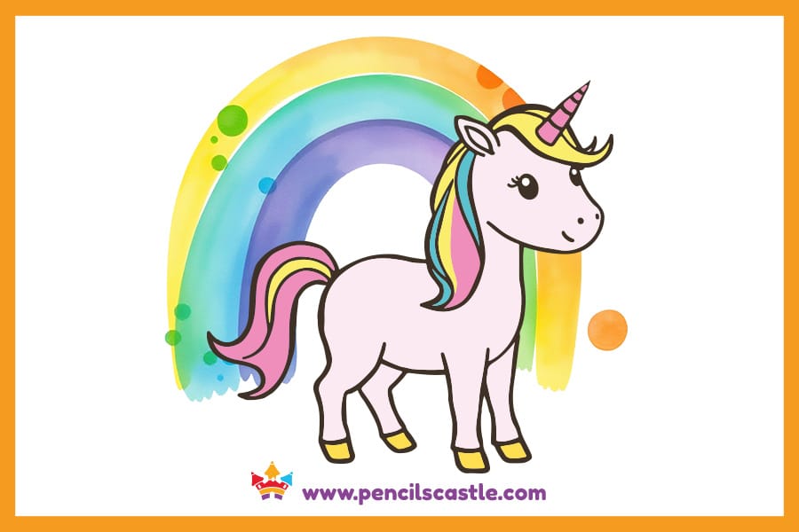 unicorn drawing with a colorful rainbow