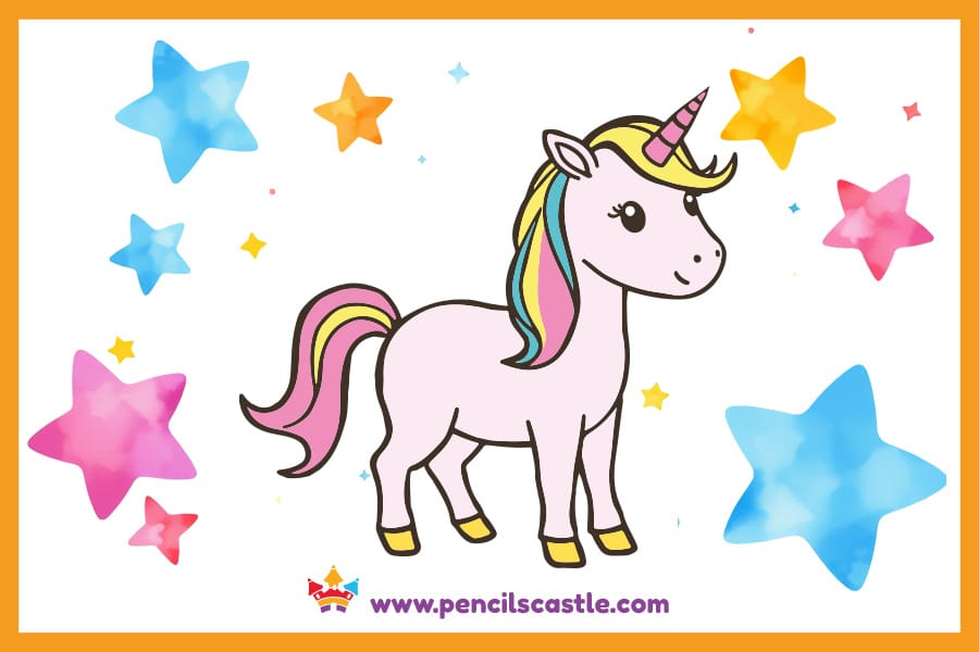 unicorn drawing surrounded by stars