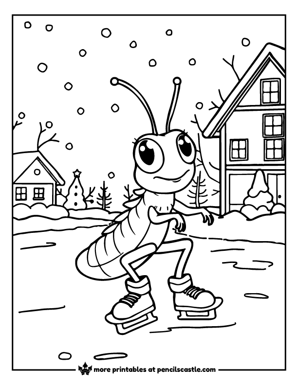 grasshopper ice skating in the cold coloring page